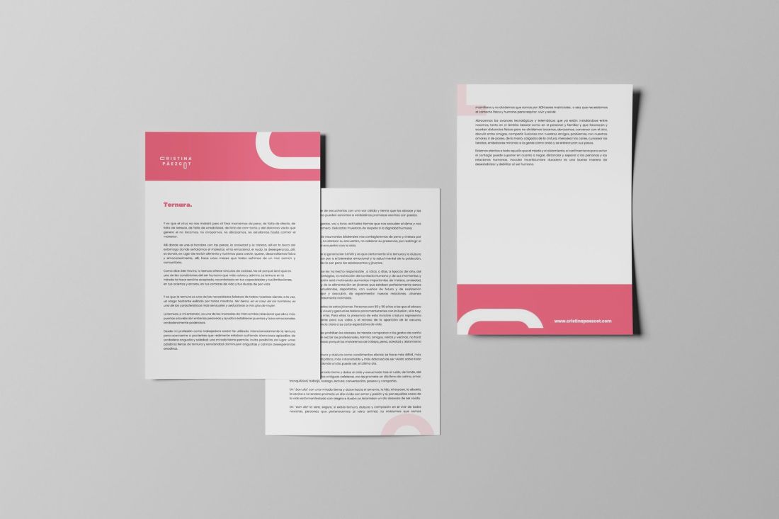 Printed article 'Ternura' with Cristina Páez Cot's visual identity