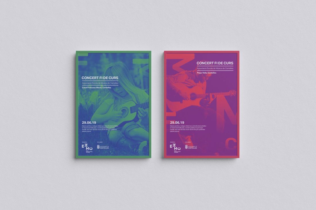 Carteles del Concierto de Fin de Curso de la EMMC con la nueva identidad gráfica