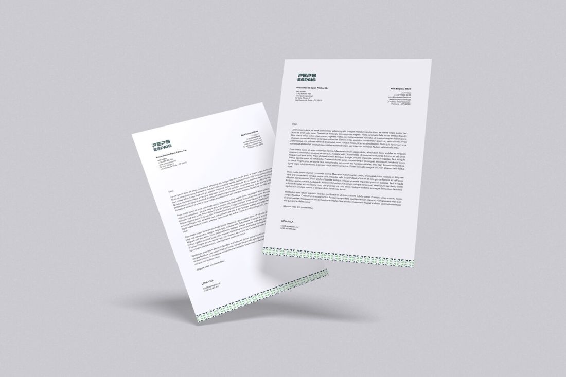 PEPS Espais letterhead with the mosaic border in the footer