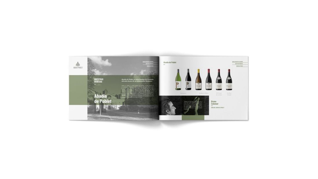 Several spreads from the Raventós Codorníu group catalogue, laid out by Piscastudio