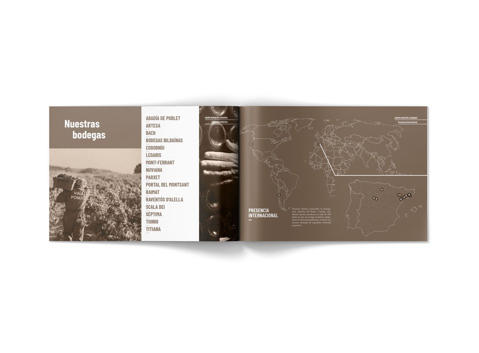 Spread with the map of wineries and Raventós Codorníu's international presence