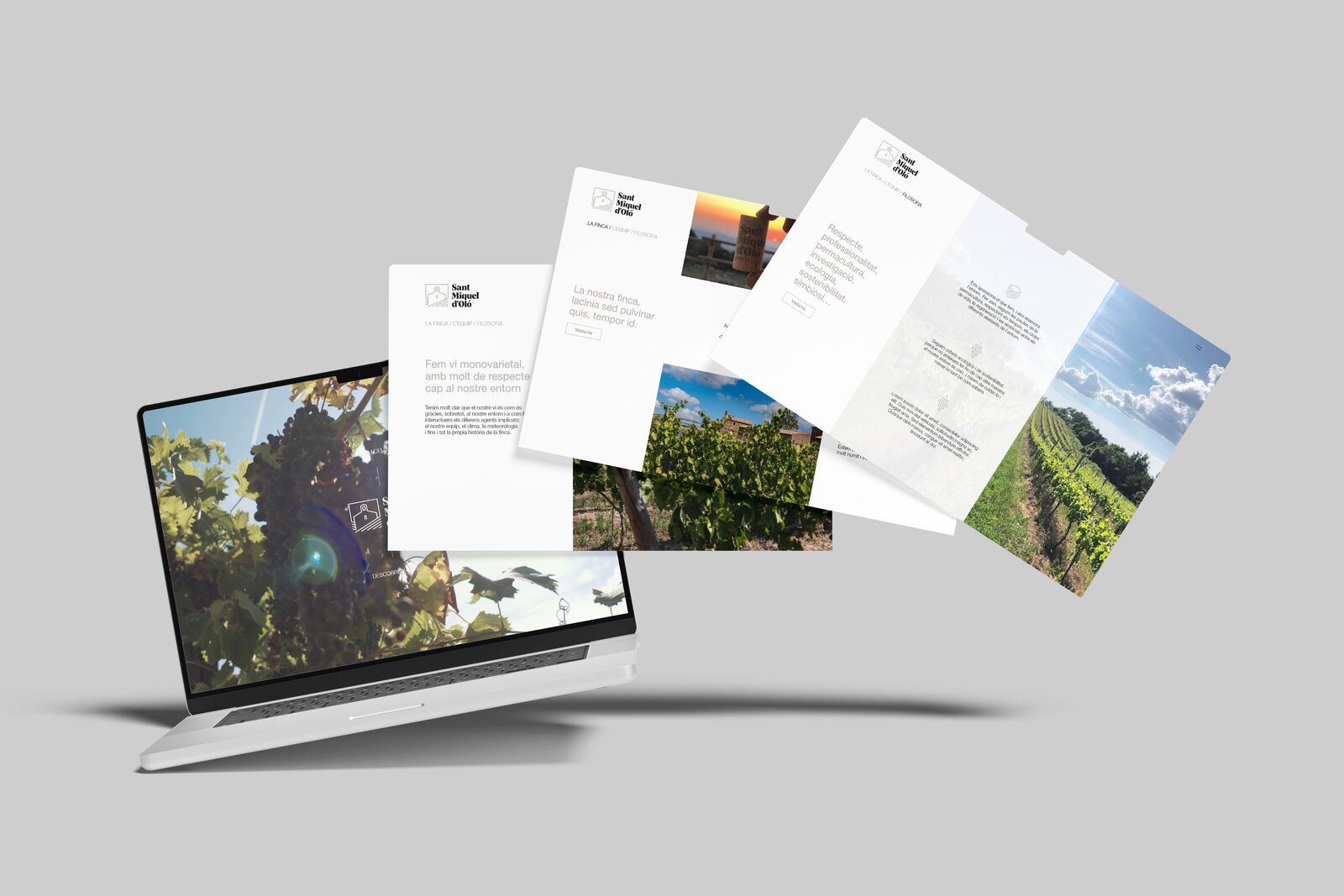 The Sant Miquel d'Oló winery website, with photography of the estate and vineyards and product sheets for its single-varietal wines