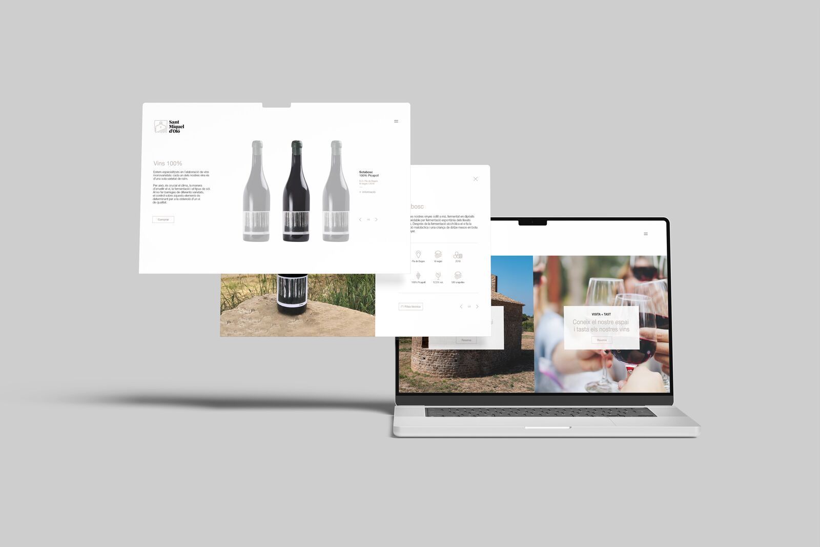 The Sant Miquel d'Oló winery website, with photography of the estate and vineyards and product sheets for its single-varietal wines