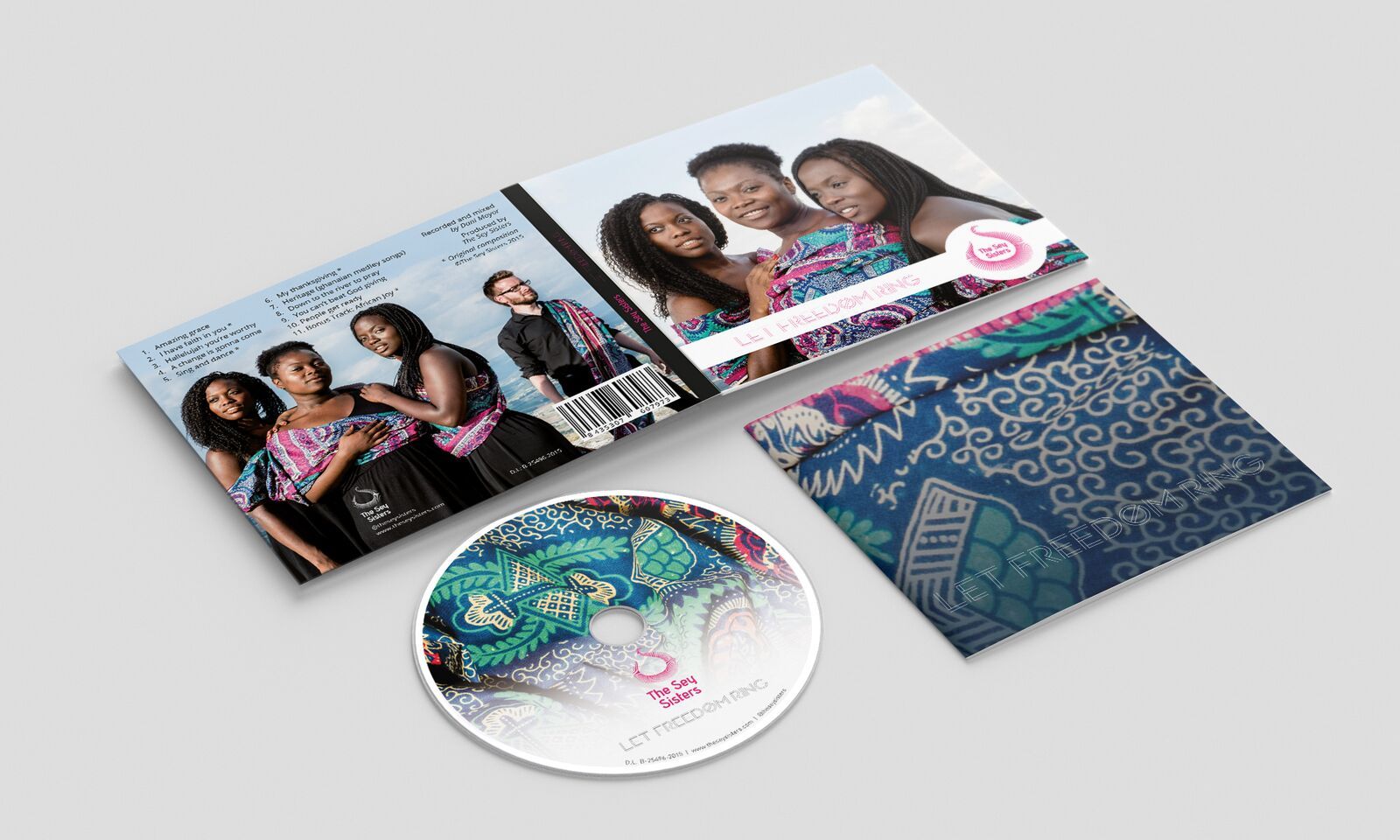 Case and disc of The Sey Sisters' album “Let Freedom Ring”, with the textile print from the cover