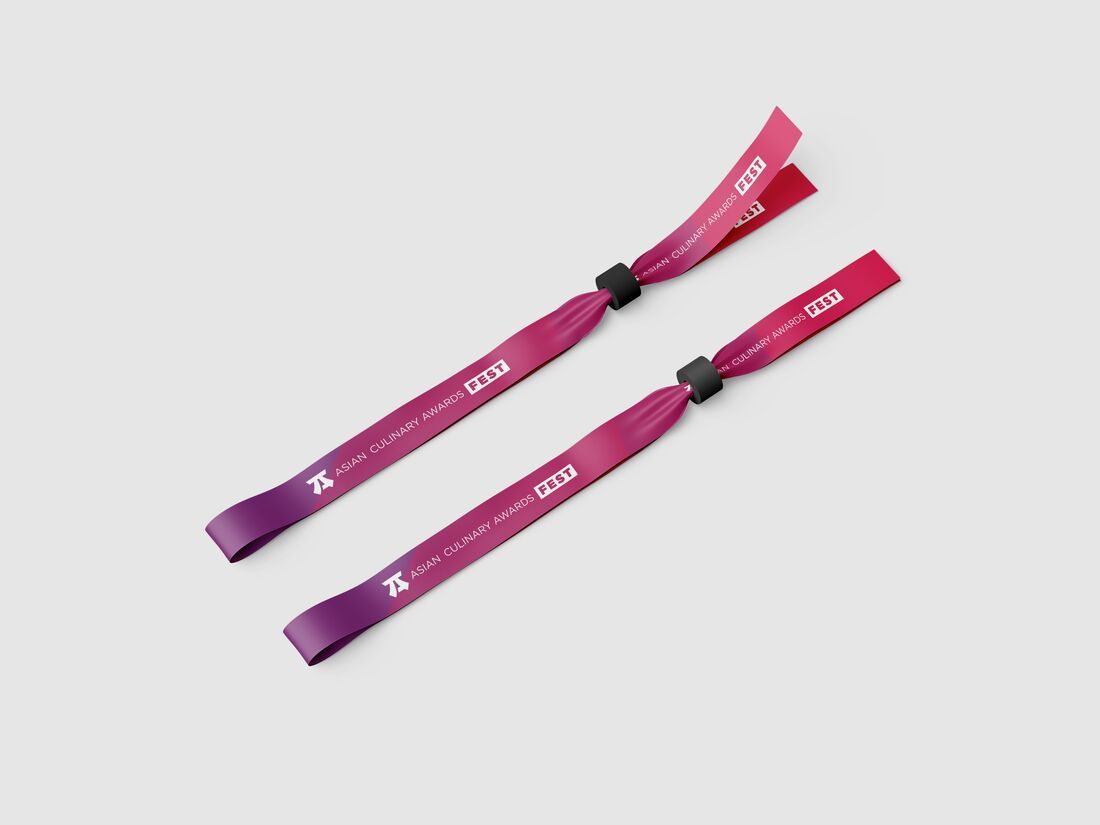 Pulseras de acceso de los Asian Culinary Awards Fest en degradado magenta y violeta